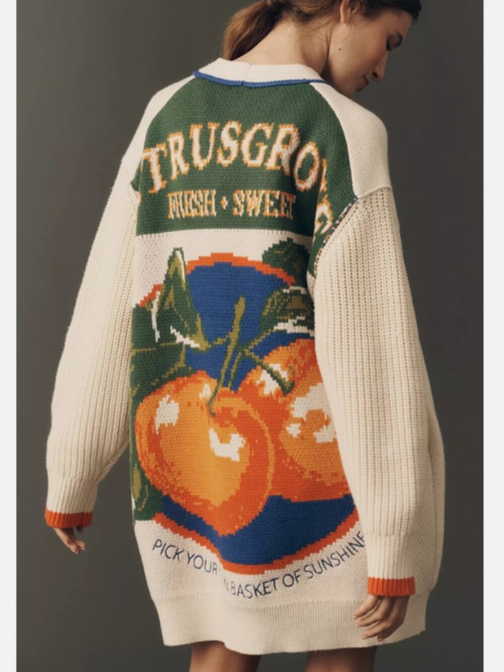 Anthropologie Maeve Cotton Blend Veggie Fruit Motif Cardigan Sweater S NWT